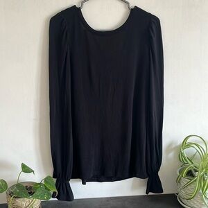 Gap, sized small, black scoop-back, long bell-sleeved shirt.